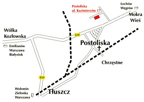 Mapka dojazdu do zakładu kamieniarskiego w Postoliskach